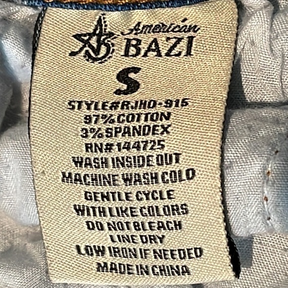 EUC AMERICAN BAZI STRETCH DISTRESSED KNEE OVERALLS DARK BLUE SIZE SMALL - Picture 9 of 10